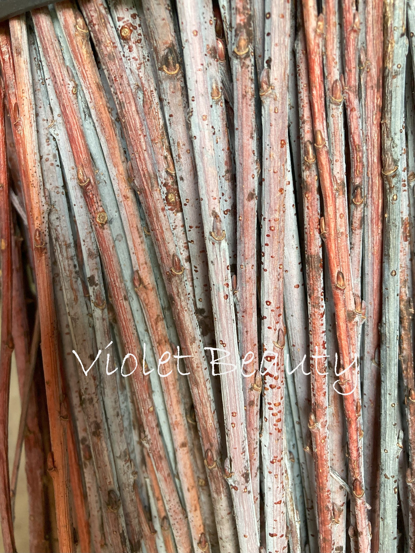 Close-up of purple sticks with a brand name 'Violet Beauty' overlaid.